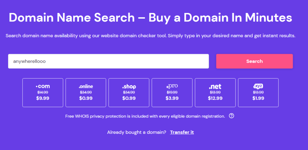 hostinger domain name search