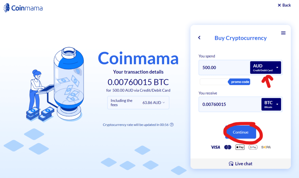 how to buy crypto on Coinmama with credit card