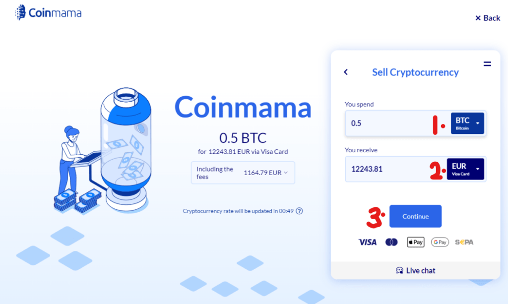 How to Sell BTC on Coinmama - Step 3