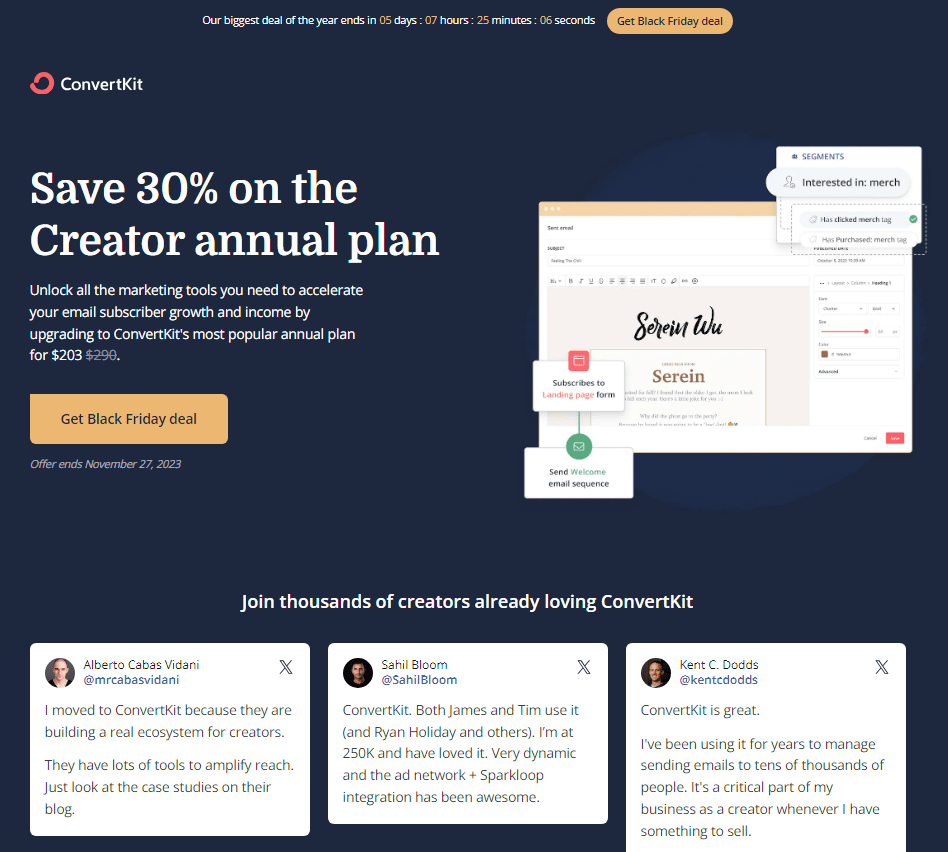 best black friday deal for bloggers - convertkit